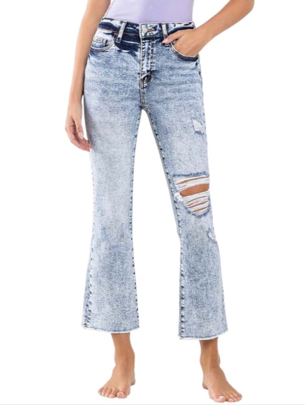 Vervet High-Rise Distressed Crop Flare Jeans-NWOT